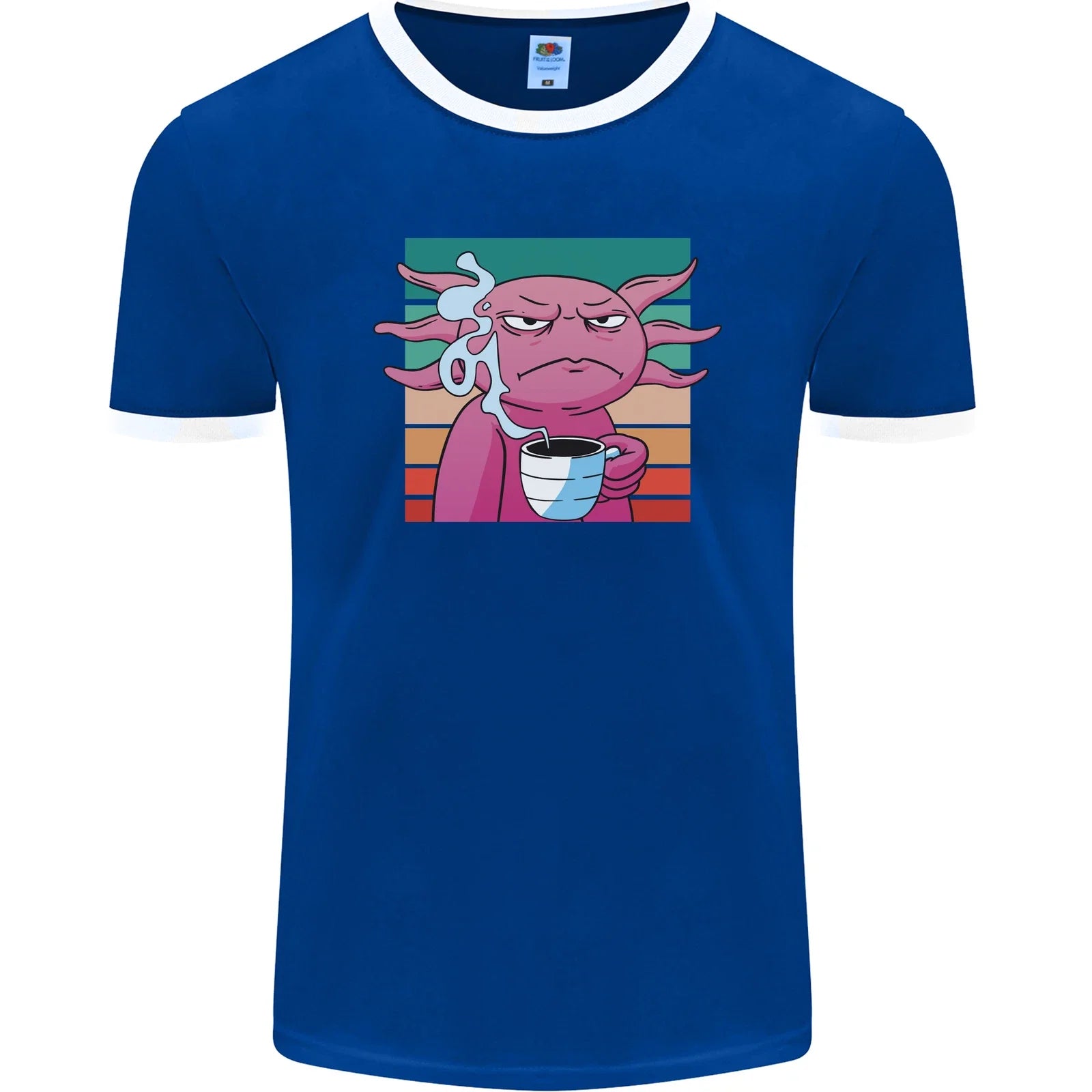 Grumpy Axolotl With Coffee Mens Ringer T-Shirt FotL Unisex T-shirt, Sweatshirt, Hoodie, Long Sleeve Tee - T-Shirt, Sweatshirt, Hoodie