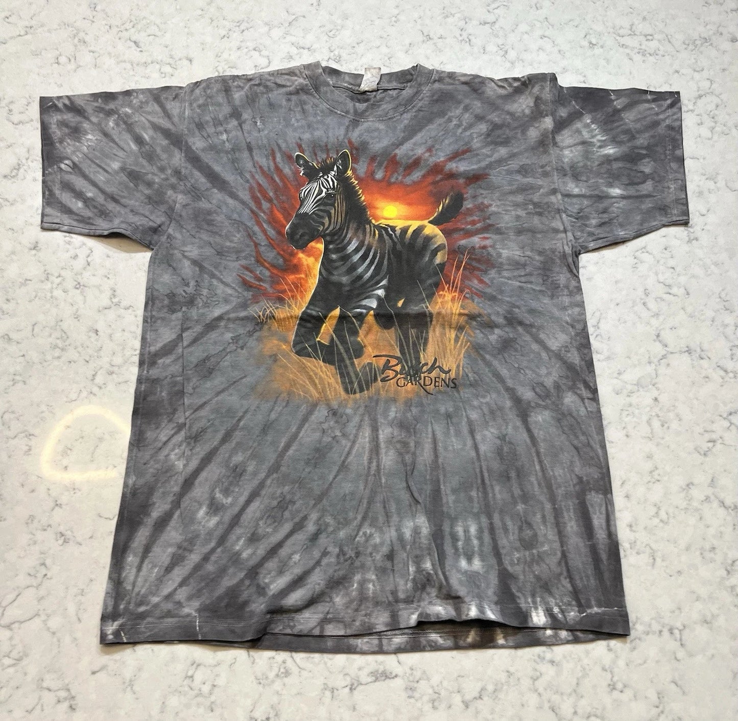 Vintage Gray Tie-Dye With Flaming Zebra Graphic Tshirt Size Large Unisex T-shirt, Sweatshirt, Hoodie, Long Sleeve Tee - T-Shirt, Sweatshirt, Hoodie