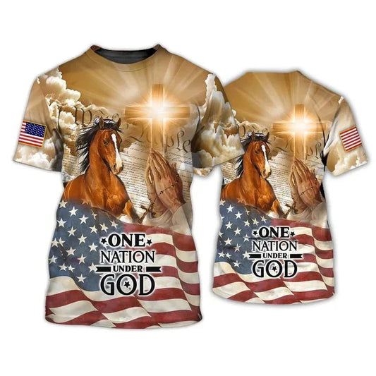 American Horse - One Nation Under God Patriotic 4Th Of July 3D Shirt V470 Unisex T-shirt, Sweatshirt, Hoodie, Long Sleeve Tee - T-Shirt, Sweatshirt, Hoodie