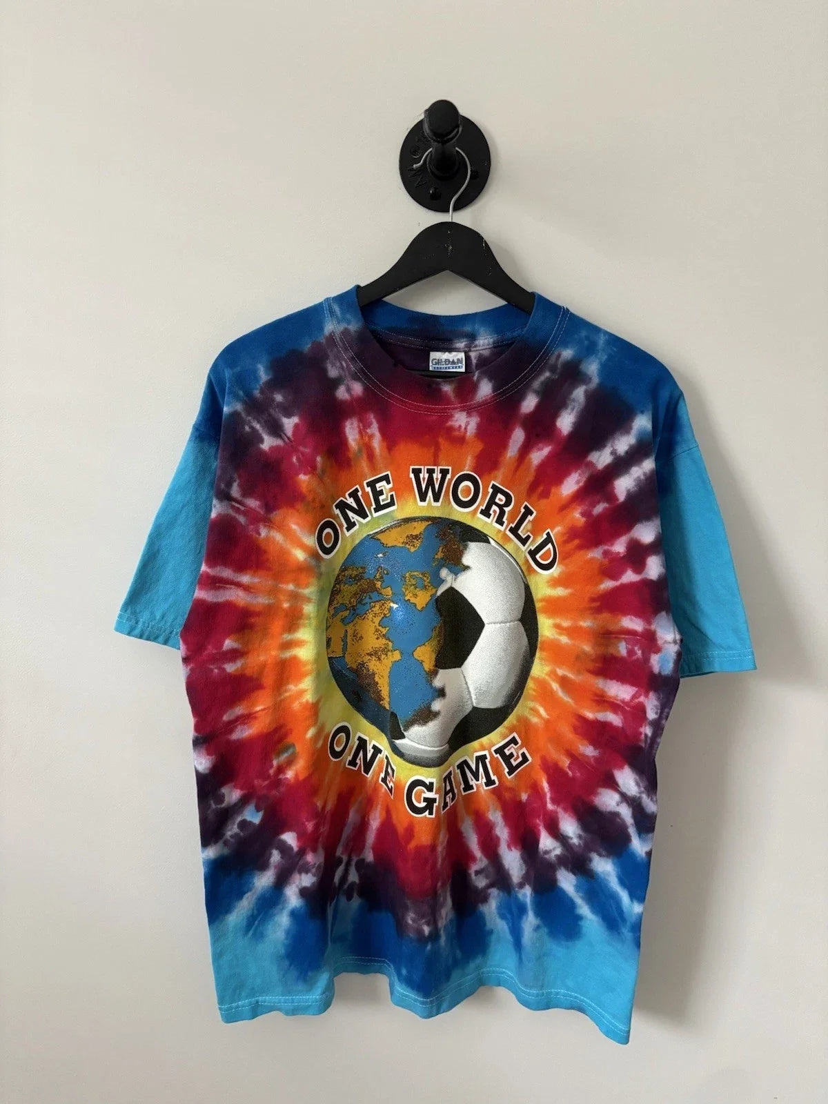 Vintage Soccer Shirt Mens Large Tie Dye Y2K Soccer World Cup Earth Unisex T-shirt, Sweatshirt, Hoodie, Long Sleeve Tee - T-Shirt, Sweatshirt, Hoodie