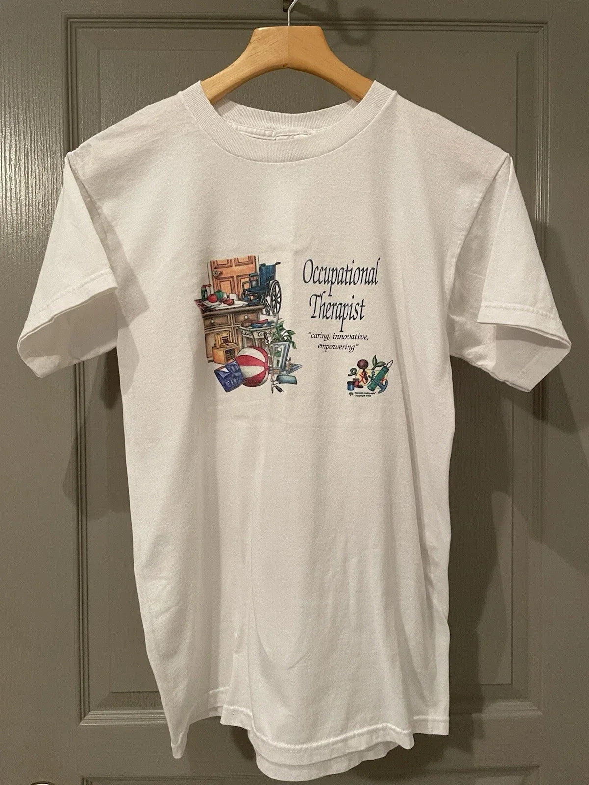 Occupational Therapist caring, innovative, empowering White Shirt Sz M VTG 90s Unisex T-shirt, Sweatshirt, Hoodie, Long Sleeve Tee - T-Shirt, Sweatshirt, Hoodie