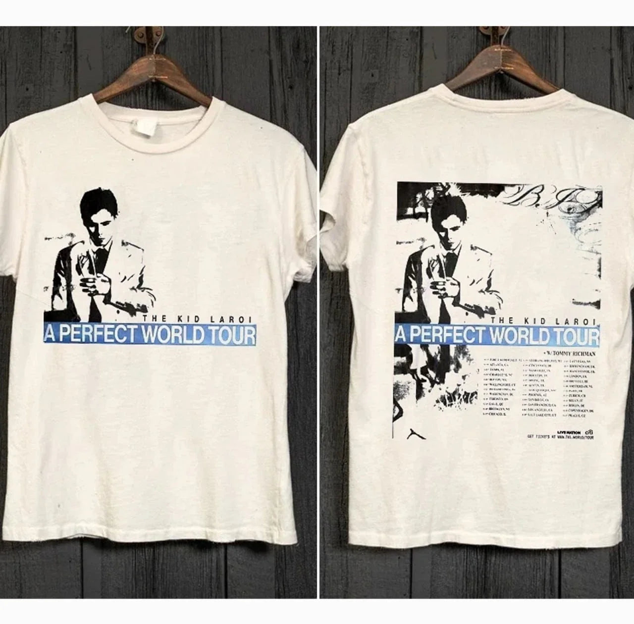 The Kid Laroi A Perfect World Tour Double Sided Vintage White T-Shirt Unisex T-shirt, Sweatshirt, Hoodie, Long Sleeve Tee - T-Shirt, Sweatshirt, Hoodie