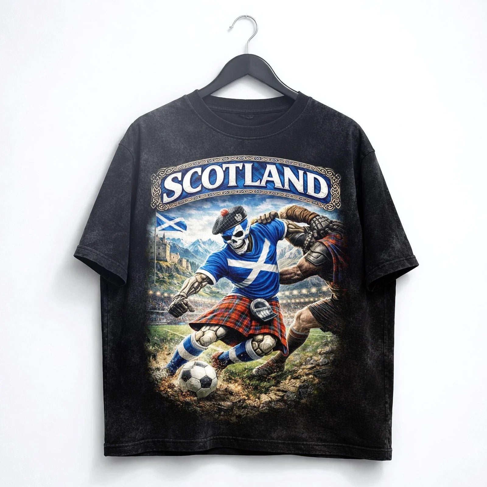 Scotland Soccer Skull Washed T-Shirt Highland Graphic Football Tee WC 2026 Unisex T-shirt, Sweatshirt, Hoodie, Long Sleeve Tee - T-Shirt, Sweatshirt, Hoodie