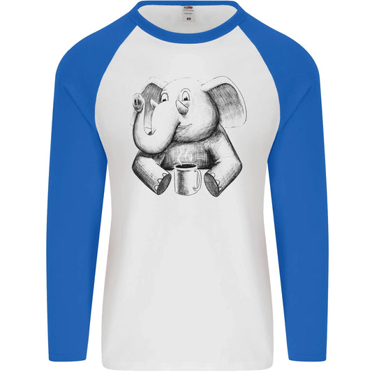 An Elephant Drinking Coffee Mens L/S Baseball T-Shirt Unisex T-shirt, Sweatshirt, Hoodie, Long Sleeve Tee - T-Shirt, Sweatshirt, Hoodie