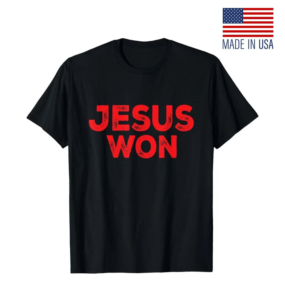 Jesus Won Faith Christian Quote Graphic T-Shirt Unisex | Fan-Made Reprint S-5XL Unisex T-shirt, Sweatshirt, Hoodie, Long Sleeve Tee - T-Shirt, Sweatshirt, Hoodie