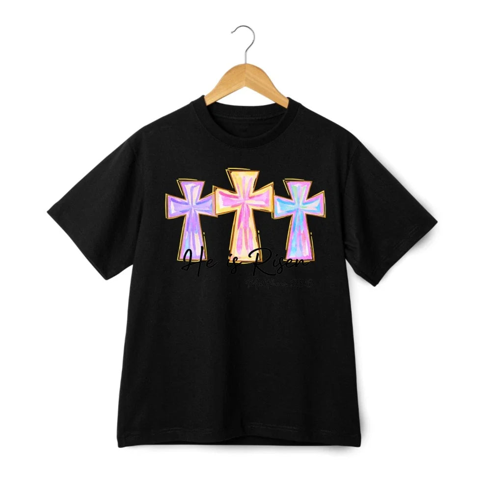 He Is Risen Watercolor Cross Tee, Easter Faith Graphic T-Shirt for Men Women Unisex T-shirt, Sweatshirt, Hoodie, Long Sleeve Tee - T-Shirt, Sweatshirt, Hoodie