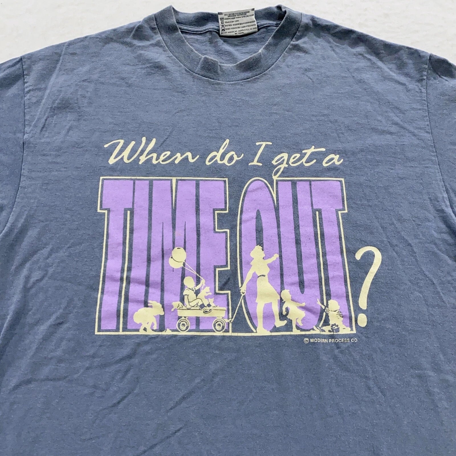 vintage 90s WHEN DO I GET A TIME OUT? T-Shirt LARGE joke soft dad mom parent Unisex T-shirt, Sweatshirt, Hoodie, Long Sleeve Tee - T-Shirt, Sweatshirt, Hoodie