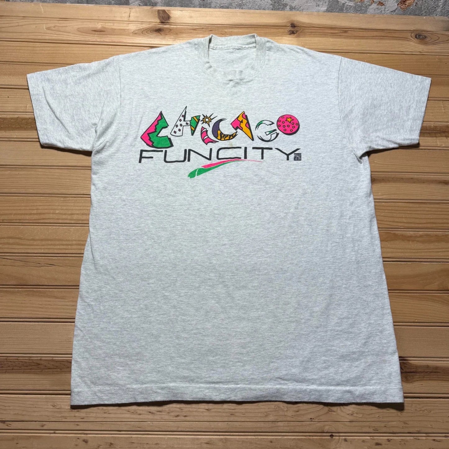 Vintage 80s Chicago Fun City Illinois Neon Pop Art Graphic Heather T-Shirt - XL Unisex T-shirt, Sweatshirt, Hoodie, Long Sleeve Tee - T-Shirt, Sweatshirt, Hoodie