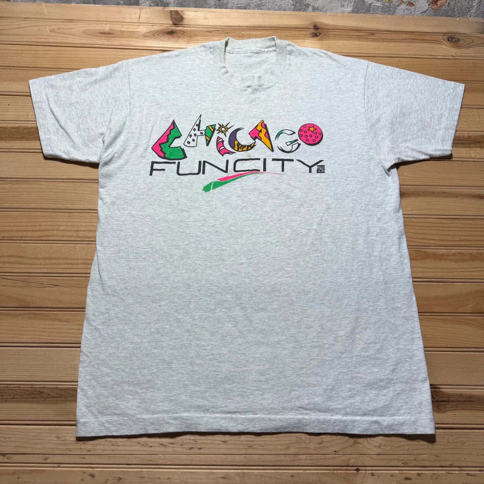 Vintage 80s Chicago Fun City Illinois Neon Pop Art Graphic Heather T-Shirt - XL Unisex T-shirt, Sweatshirt, Hoodie, Long Sleeve Tee - T-Shirt, Sweatshirt, Hoodie