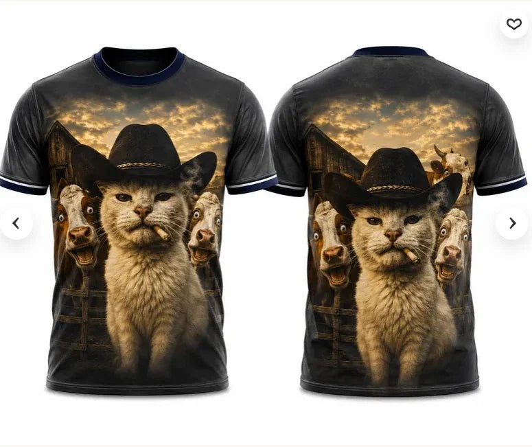Cowboy Cat T-Shirt, 3D Graphic Meme Tee, Trippy Western Cat Shirt Unisex T-shirt, Sweatshirt, Hoodie, Long Sleeve Tee - T-Shirt, Sweatshirt, Hoodie
