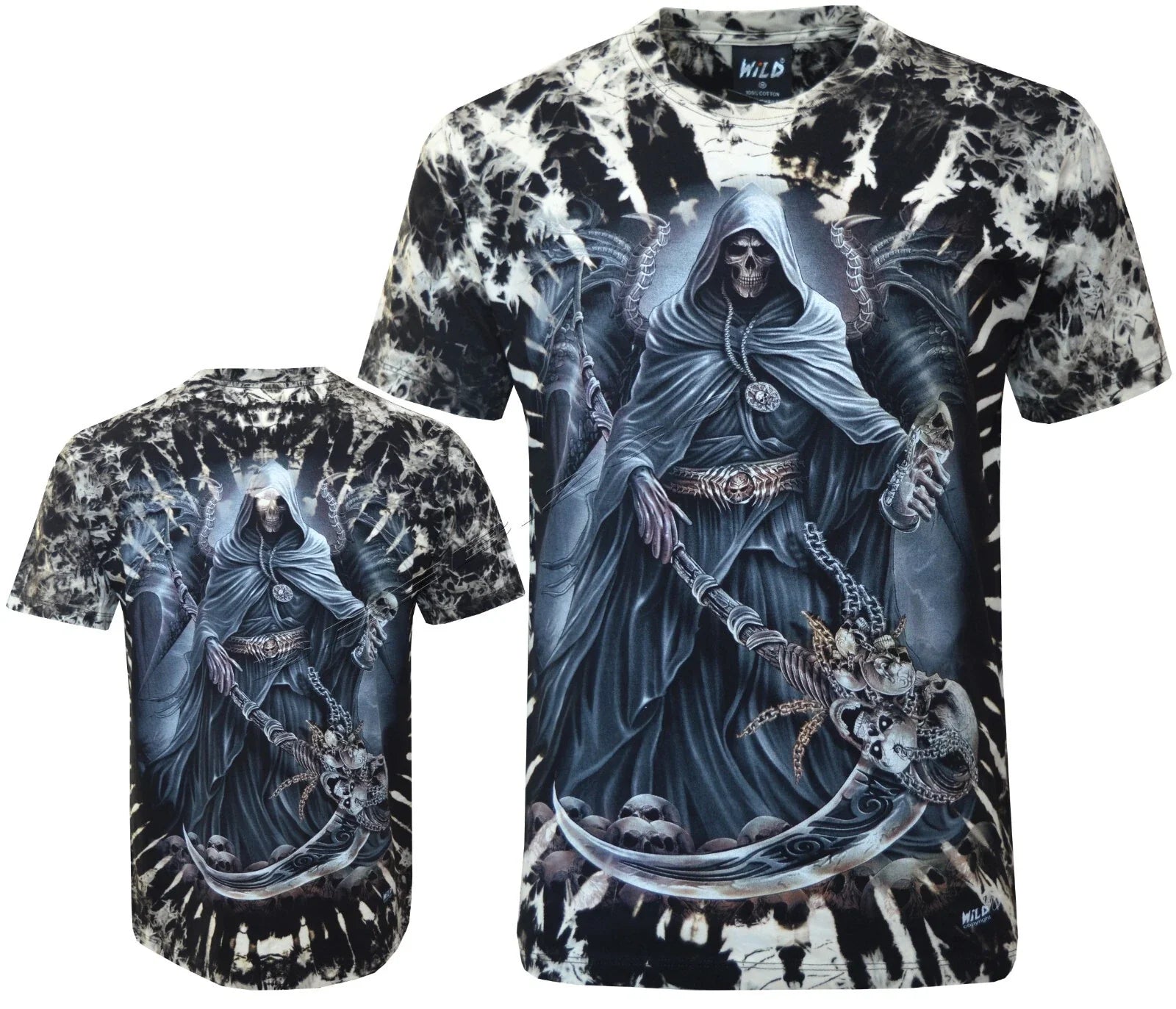 Tie Dye T-Shirt Grim Reaper w/ Dragon Wings Scythe Hourglass Glow inDark by Wild Unisex T-shirt, Sweatshirt, Hoodie, Long Sleeve Tee - T-Shirt, Sweatshirt, Hoodie