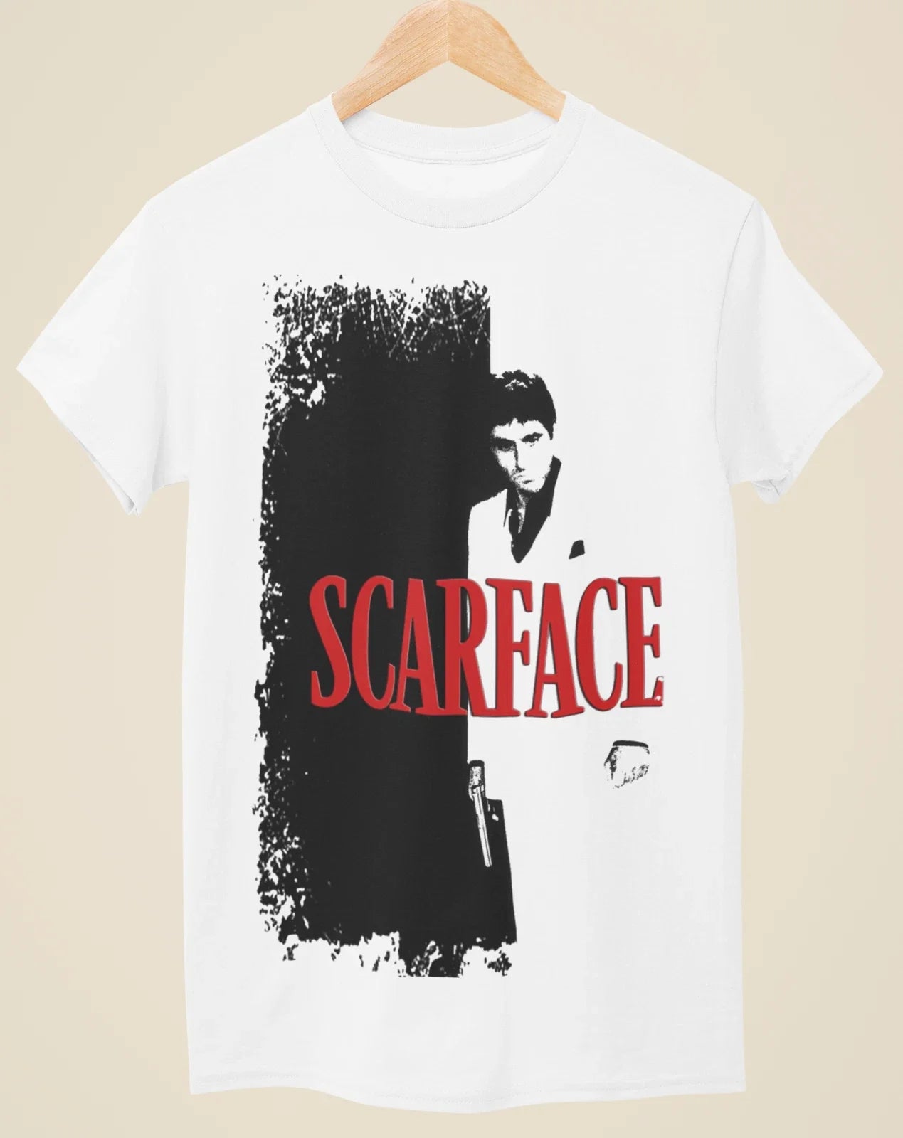 Scarface - Movie Poster Inspired Unisex White T-Shirt Unisex T-shirt, Sweatshirt, Hoodie, Long Sleeve Tee - T-Shirt, Sweatshirt, Hoodie