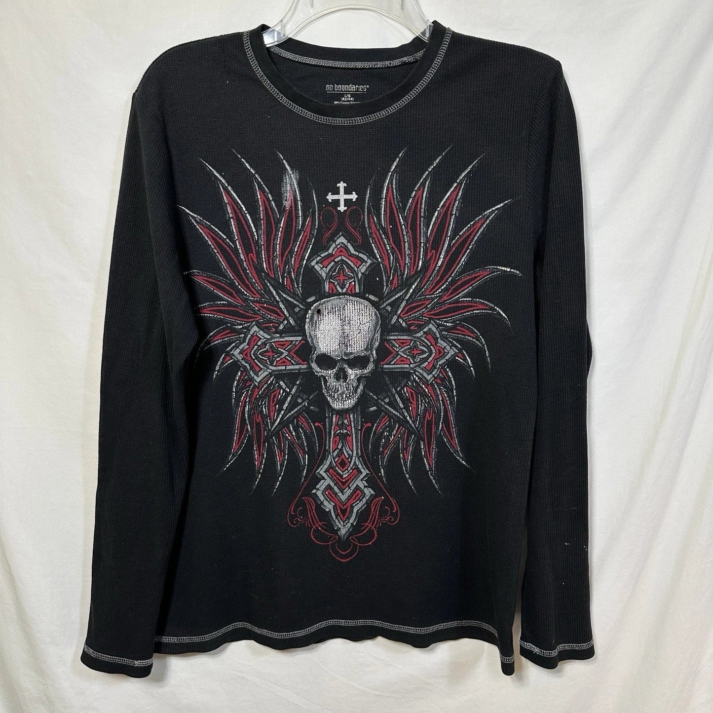 Vintage No Boundaries Y2K Skull Cross Wings Double Sided Distressed Waffle Knit Unisex T-shirt, Sweatshirt, Hoodie, Long Sleeve Tee - T-Shirt, Sweatshirt, Hoodie