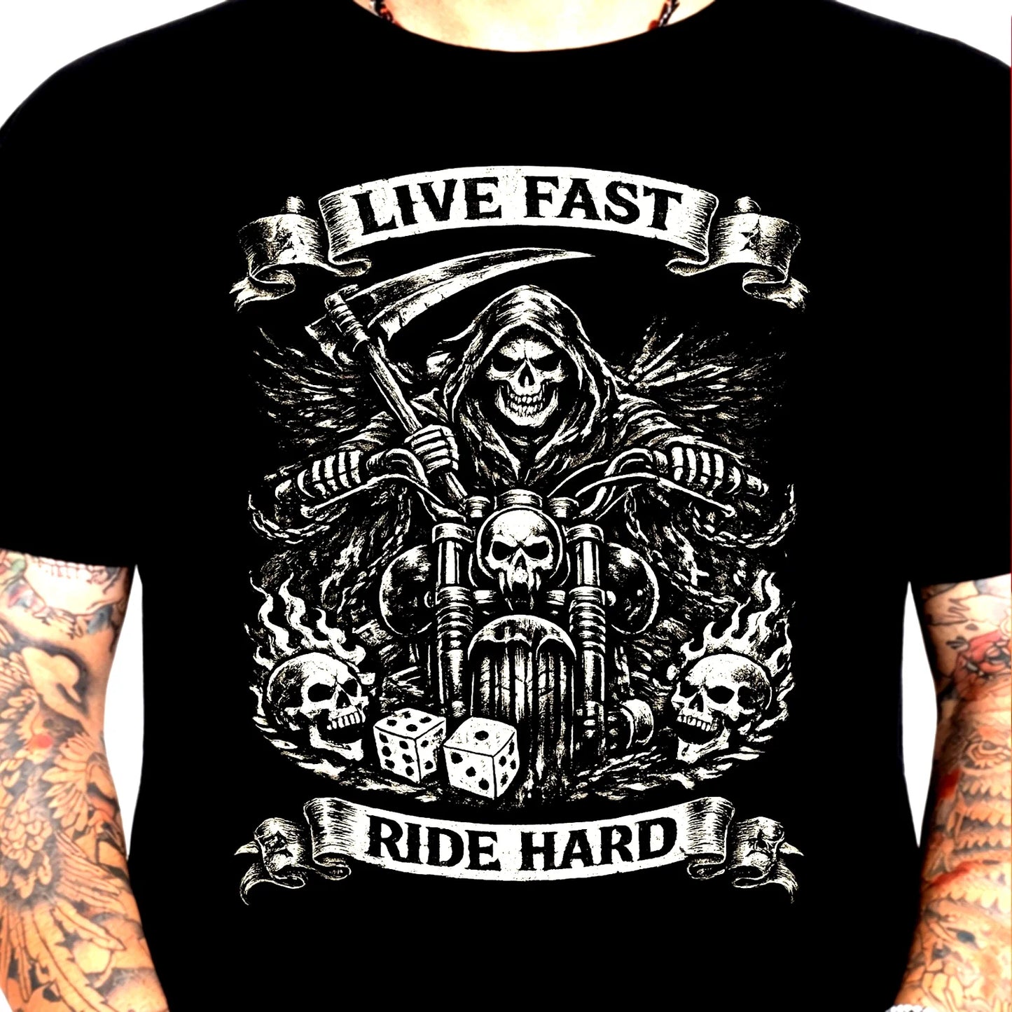 Live Fast Ride Hard T-Shirt Grim Reaper Biker Skull Motorcycle Gothic Mens Tee Unisex T-shirt, Sweatshirt, Hoodie, Long Sleeve Tee - T-Shirt, Sweatshirt, Hoodie