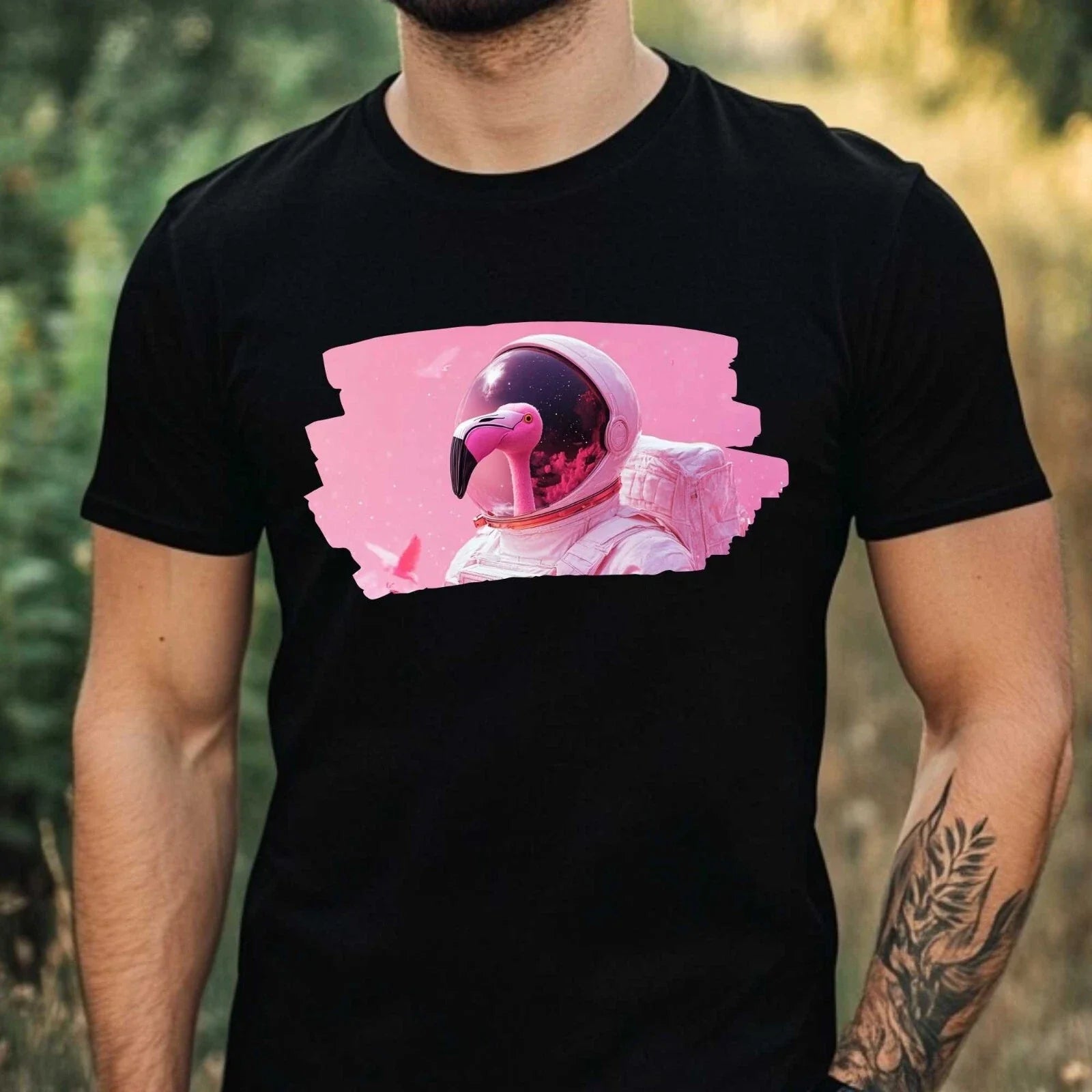 Mens Flamingo Astronaut Print Cotton T-Shirt Size XS to 5XL Unisex T-shirt, Sweatshirt, Hoodie, Long Sleeve Tee - T-Shirt, Sweatshirt, Hoodie