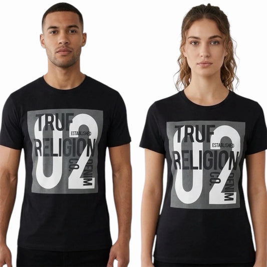 $79 TRUE RELIGION Black TEXT ART Short Sleeve Designer Graphic T-shirt NWT Unisex T-shirt, Sweatshirt, Hoodie, Long Sleeve Tee - T-Shirt, Sweatshirt, Hoodie