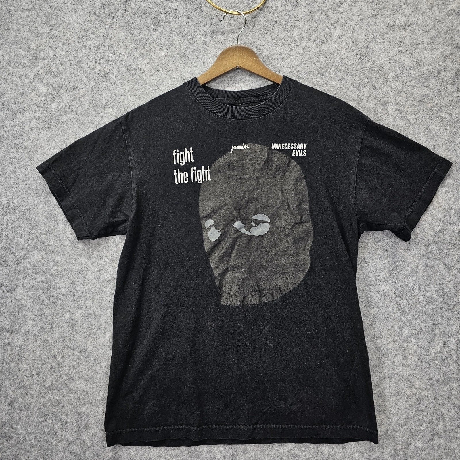 Y2K Grunge Fight The Fight Shirt S Black Graphic Unnecessary Evils Pain Tee Punk Unisex T-shirt, Sweatshirt, Hoodie, Long Sleeve Tee - T-Shirt, Sweatshirt, Hoodie