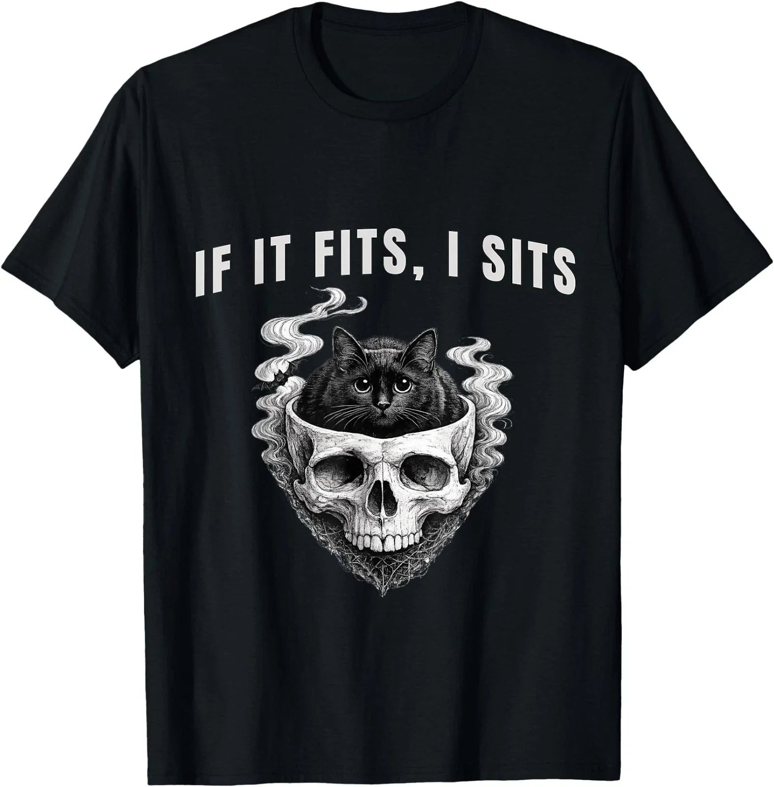If It Fits, I Sits Black Cat Skull Spooky Minimalist T-Shirt Unisex T-shirt, Sweatshirt, Hoodie, Long Sleeve Tee - T-Shirt, Sweatshirt, Hoodie