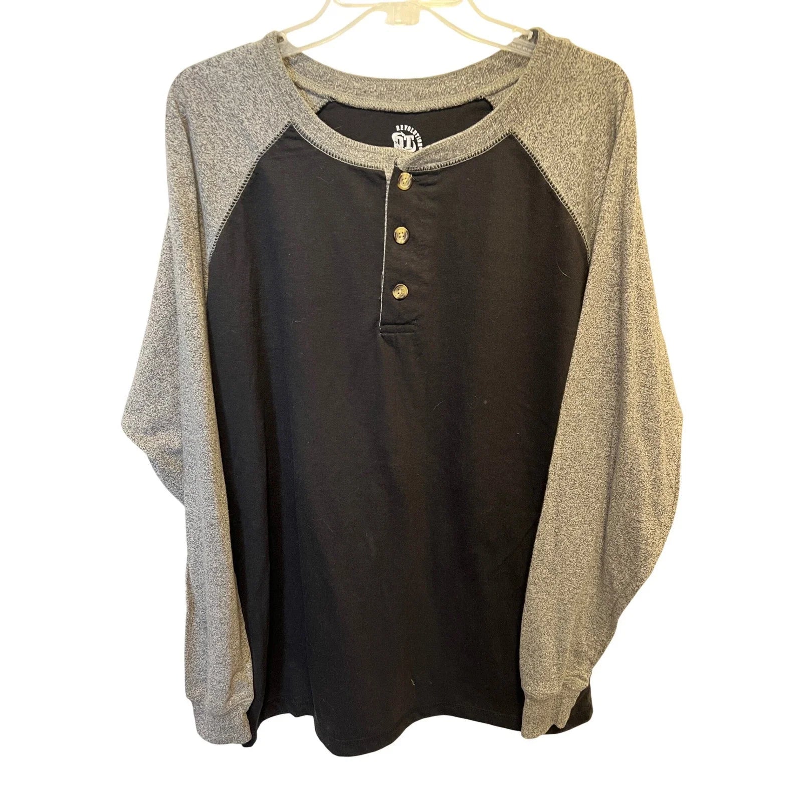 New other Revolution OT Mens XL Henley Shirt Blk Heather Grey Raglan Long Sleeve Unisex T-shirt, Sweatshirt, Hoodie, Long Sleeve Tee - T-Shirt, Sweatshirt, Hoodie