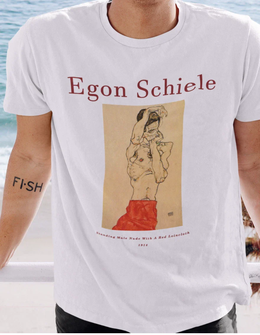 Egon Schiele T shirt | Male Nude | Austrian Painter | Unisex Premium Cotton Unisex T-shirt, Sweatshirt, Hoodie, Long Sleeve Tee - T-Shirt, Sweatshirt, Hoodie