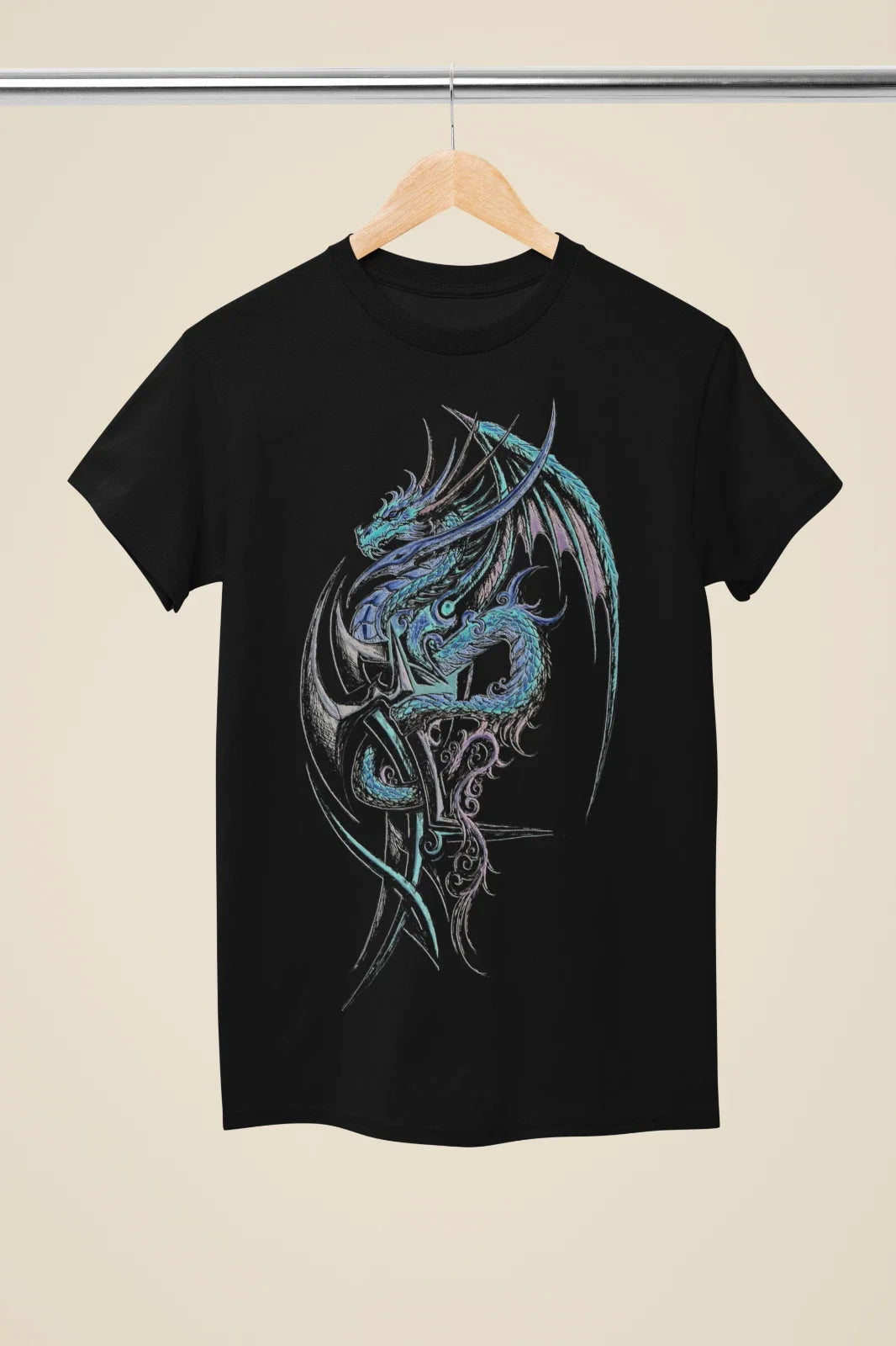 Fantasy Neon Dragon Tattoo Inspired Black T-Shirt Unisex T-shirt, Sweatshirt, Hoodie, Long Sleeve Tee - T-Shirt, Sweatshirt, Hoodie
