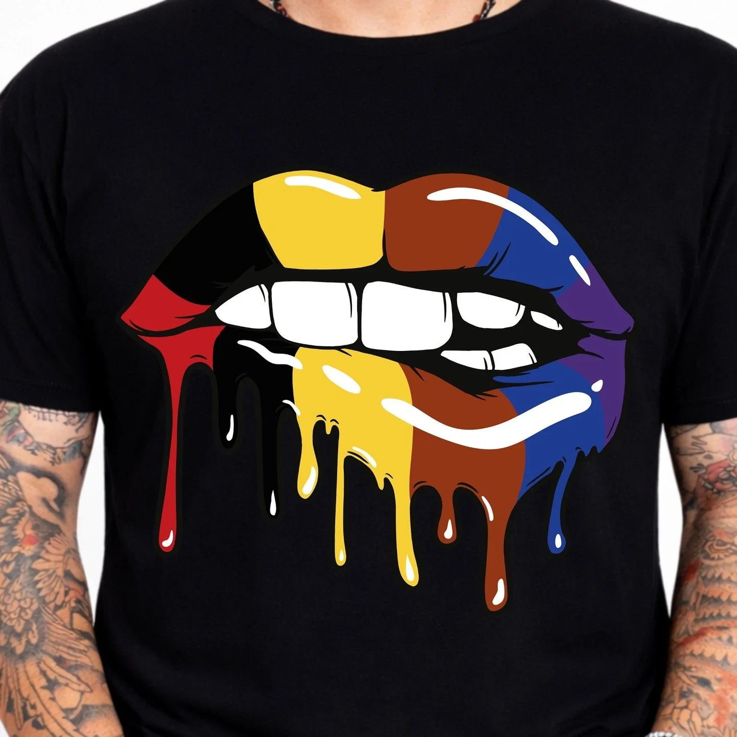 Dripping Lips Graphic Tee Colorful Pop Art Streetwear Fashion Trendy Fun Shirt. Unisex T-shirt, Sweatshirt, Hoodie, Long Sleeve Tee - T-Shirt, Sweatshirt, Hoodie