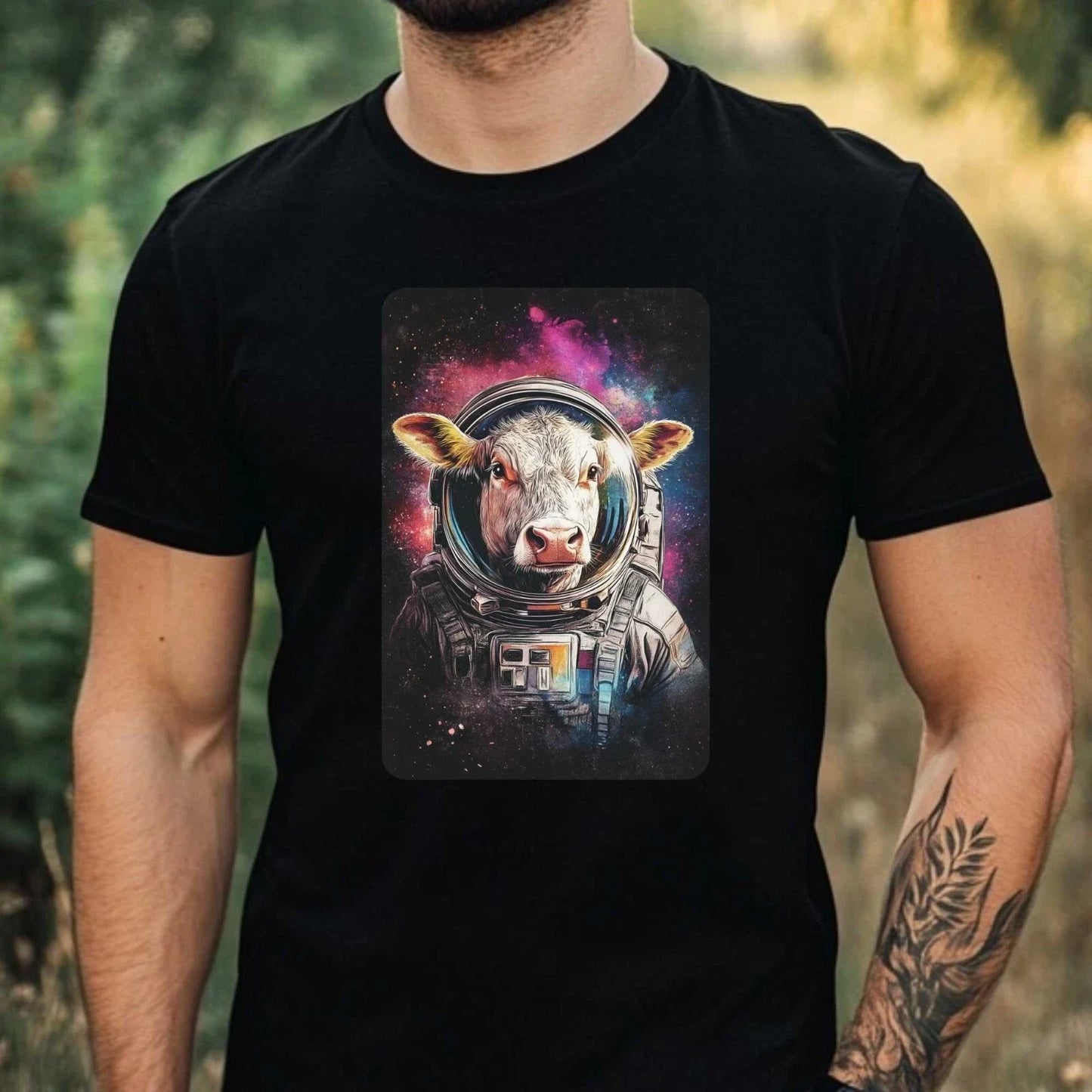 Mens Cow as Astronaut Motif Cotton T-Shirt Size XS to 5XL Unisex T-shirt, Sweatshirt, Hoodie, Long Sleeve Tee - T-Shirt, Sweatshirt, Hoodie