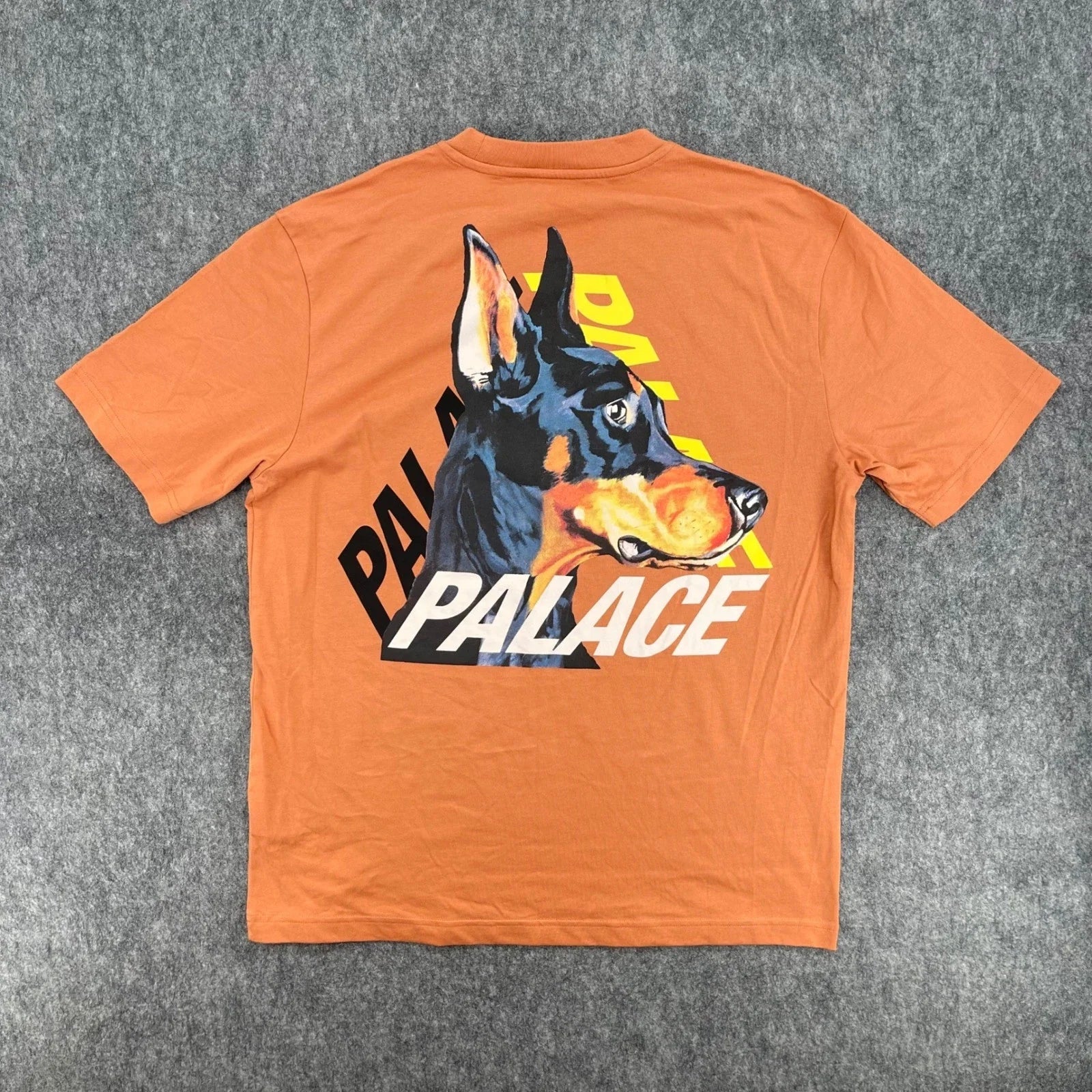 Palace Shirt Mens Large Orange Doberman Tri-Ferg Graphic Burnt Streetwear Unisex T-shirt, Sweatshirt, Hoodie, Long Sleeve Tee - T-Shirt, Sweatshirt, Hoodie