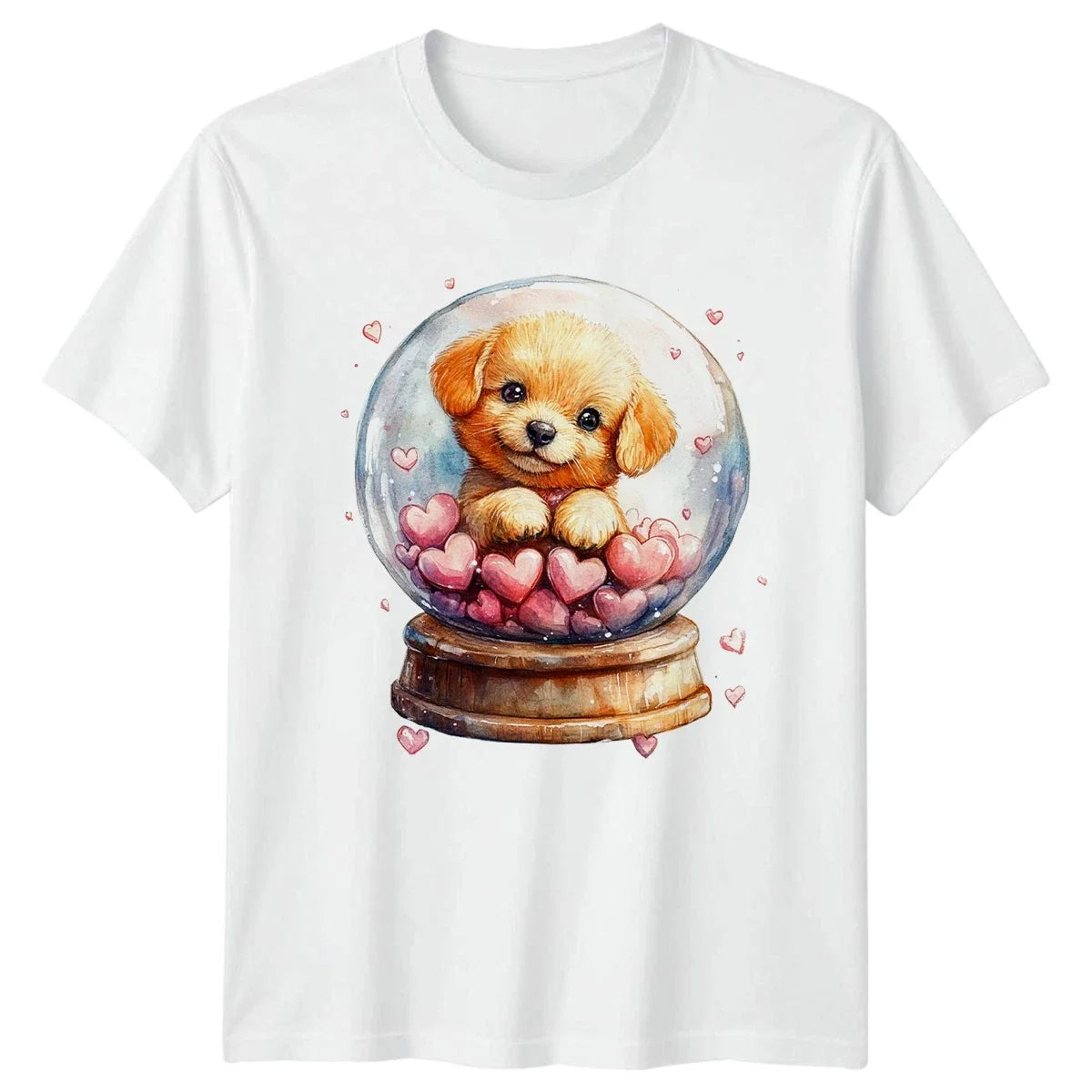 Puppy In Snow Globe Hearts Womens T-Shirt Mens Tee Graphic Unisex Top Unisex T-shirt, Sweatshirt, Hoodie, Long Sleeve Tee - T-Shirt, Sweatshirt, Hoodie