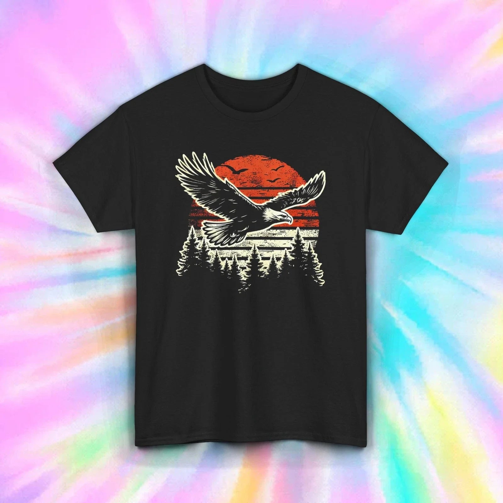 Flying Eagle Shirt Forest Sunset Graphic Freedom Wildlife Nature Tee S-5XL Unisex T-shirt, Sweatshirt, Hoodie, Long Sleeve Tee - T-Shirt, Sweatshirt, Hoodie