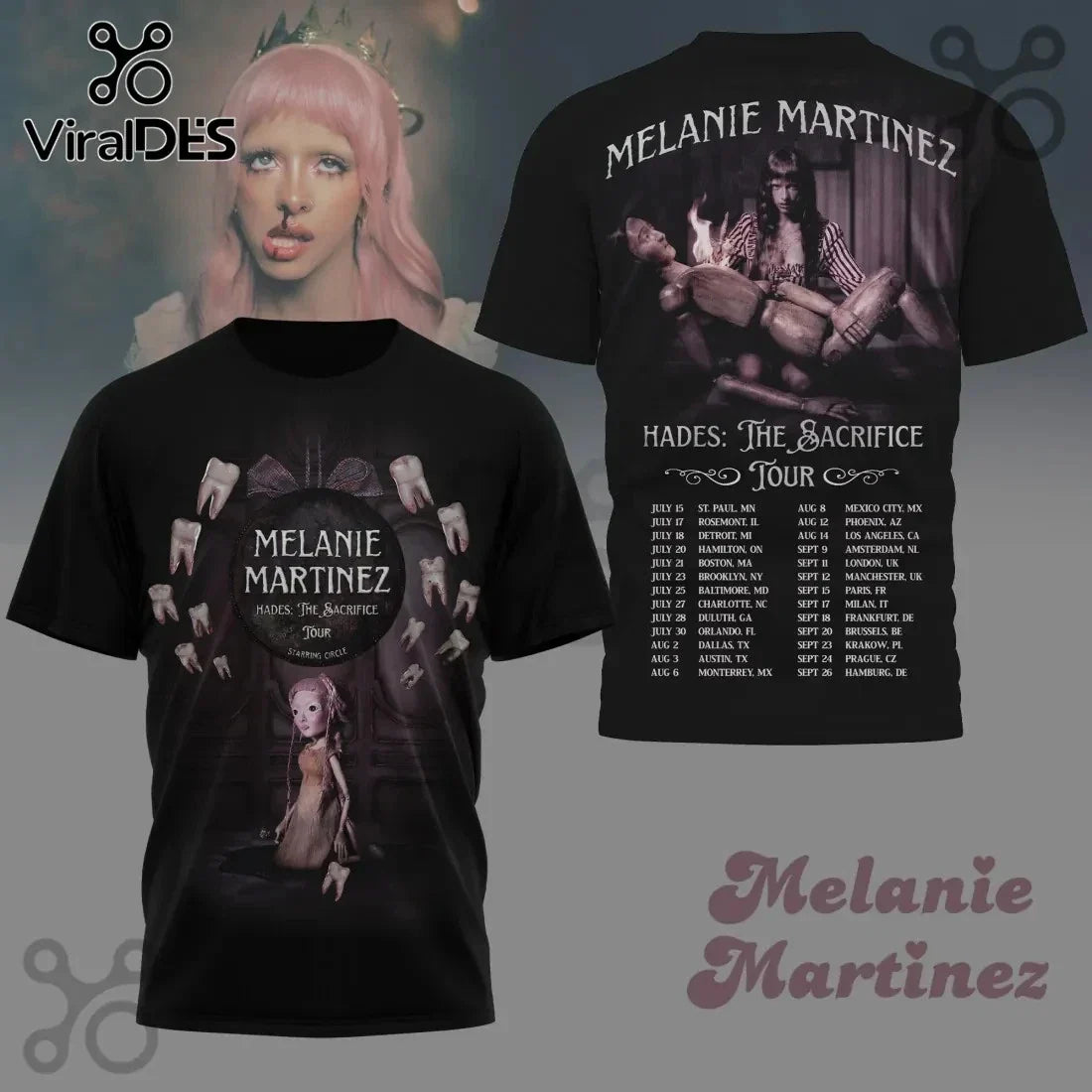 Melanie Martine Hades The Sacrifice Tour 2026 Graphic T-Shirt Fan Gift Tee Unisex T-shirt, Sweatshirt, Hoodie, Long Sleeve Tee - T-Shirt, Sweatshirt, Hoodie