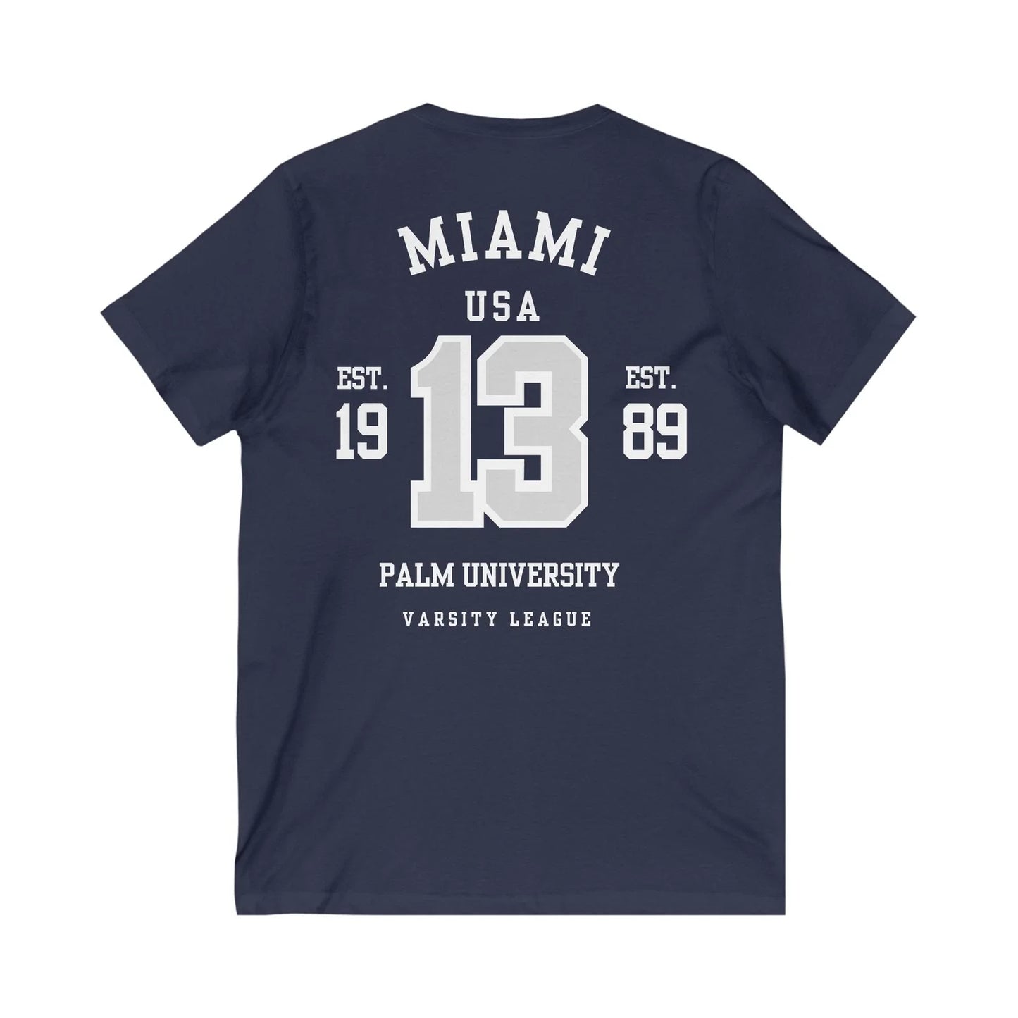 Miami Varsity League V-Neck Tee -Casual Wear for Everyday Comfort Unisex T-shirt, Sweatshirt, Hoodie, Long Sleeve Tee - T-Shirt, Sweatshirt, Hoodie