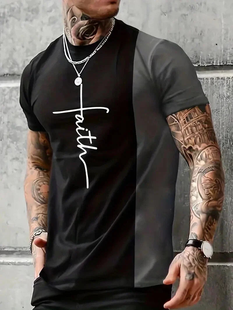 T Shirt Mens Black Gray Faith Cross Colorblock Short Sleeve Fashion Graphic Soft Unisex T-shirt, Sweatshirt, Hoodie, Long Sleeve Tee - T-Shirt, Sweatshirt, Hoodie