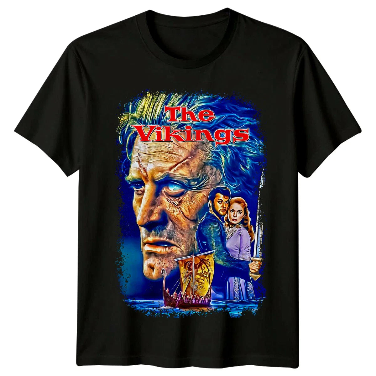 The Vikings (1958) Movie Poster Inspired T-Shirt Retro 80s Tee Unisex T-shirt, Sweatshirt, Hoodie, Long Sleeve Tee - T-Shirt, Sweatshirt, Hoodie
