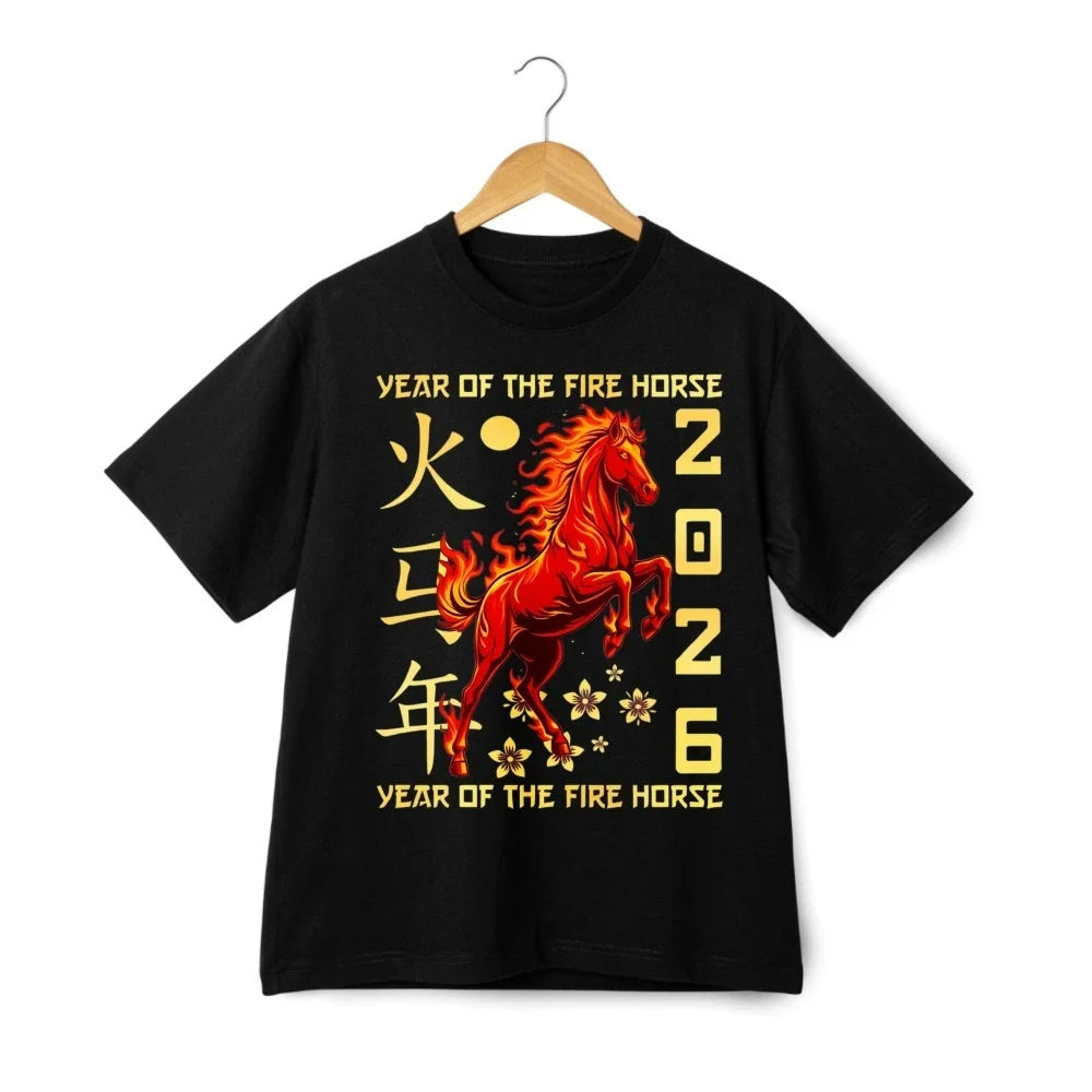 Year of the Fire Horse 2026 T-Shirt  Chinese Zodiac Lunar New Year Graphic Tee Unisex T-shirt, Sweatshirt, Hoodie, Long Sleeve Tee - T-Shirt, Sweatshirt, Hoodie