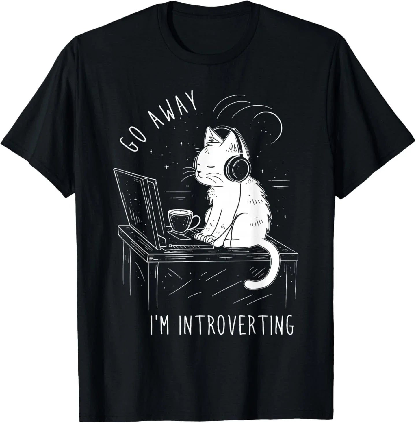 Introvert Cat with Coffee on Computer Antisocial Emo Goth T-Shirt Unisex T-shirt, Sweatshirt, Hoodie, Long Sleeve Tee - T-Shirt, Sweatshirt, Hoodie