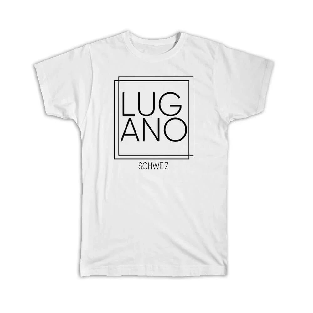 Gift T-Shirt : LUGANO Switzerland Square Modern Minimalist Font Unisex T-shirt, Sweatshirt, Hoodie, Long Sleeve Tee - T-Shirt, Sweatshirt, Hoodie