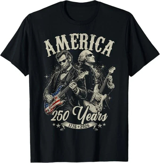 George Washington Lincoln Playing Guitar Abe Lincoln 250th T-Shirt Unisex T-shirt, Sweatshirt, Hoodie, Long Sleeve Tee - T-Shirt, Sweatshirt, Hoodie