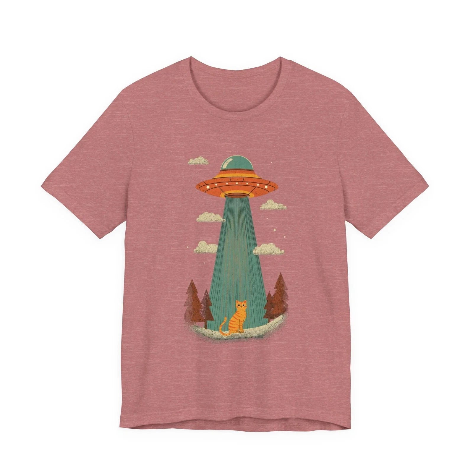 Alien UFO Abduction Cat T-Shirt | Retro SciFi Cat Tee Unisex T-shirt, Sweatshirt, Hoodie, Long Sleeve Tee - T-Shirt, Sweatshirt, Hoodie