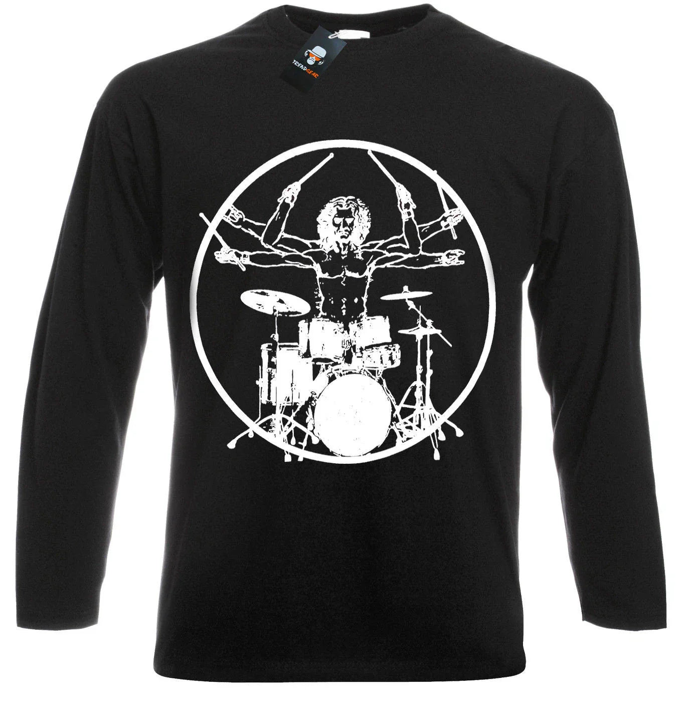Vitruvian Drummer Long Sleeve T-Shirt Drums Drum Kit Stick Music Rock Metal Top Unisex T-shirt, Sweatshirt, Hoodie, Long Sleeve Tee - T-Shirt, Sweatshirt, Hoodie