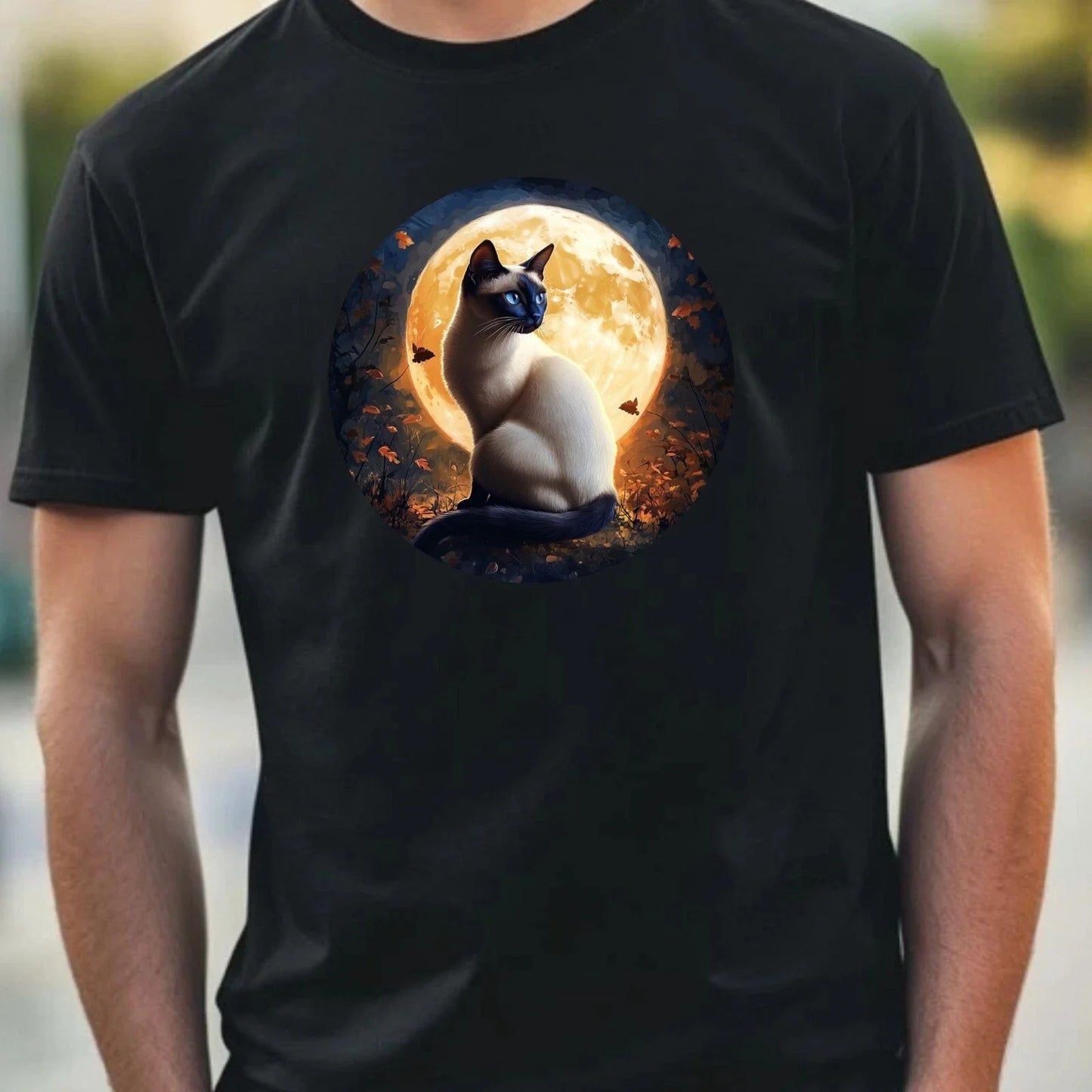Mens Siamese Cat Full Moon Motif Cotton T-Shirt Size XS to 5XL Unisex T-shirt, Sweatshirt, Hoodie, Long Sleeve Tee - T-Shirt, Sweatshirt, Hoodie