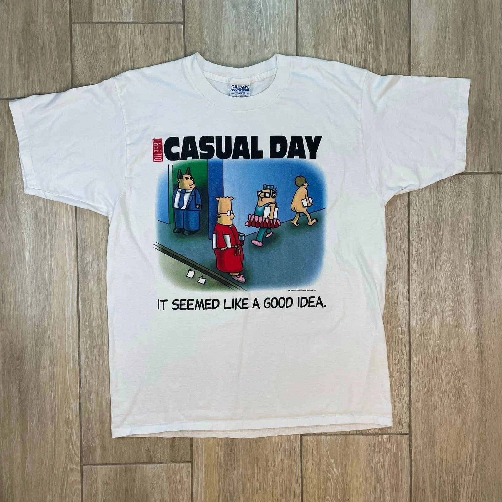 Vintage Dilbert Casual Day T Shirt XL Gildan Heavyweight Comic Office Humor Unisex T-shirt, Sweatshirt, Hoodie, Long Sleeve Tee - T-Shirt, Sweatshirt, Hoodie