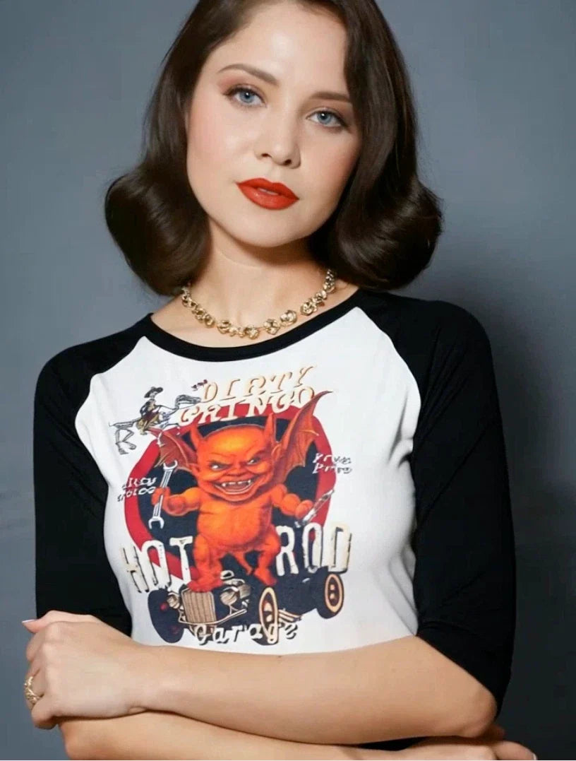 The Dirty Gringo Hot Rod Garage Retro Devil 3/4 sleeve raglan shirt Unisex T-shirt, Sweatshirt, Hoodie, Long Sleeve Tee - T-Shirt, Sweatshirt, Hoodie