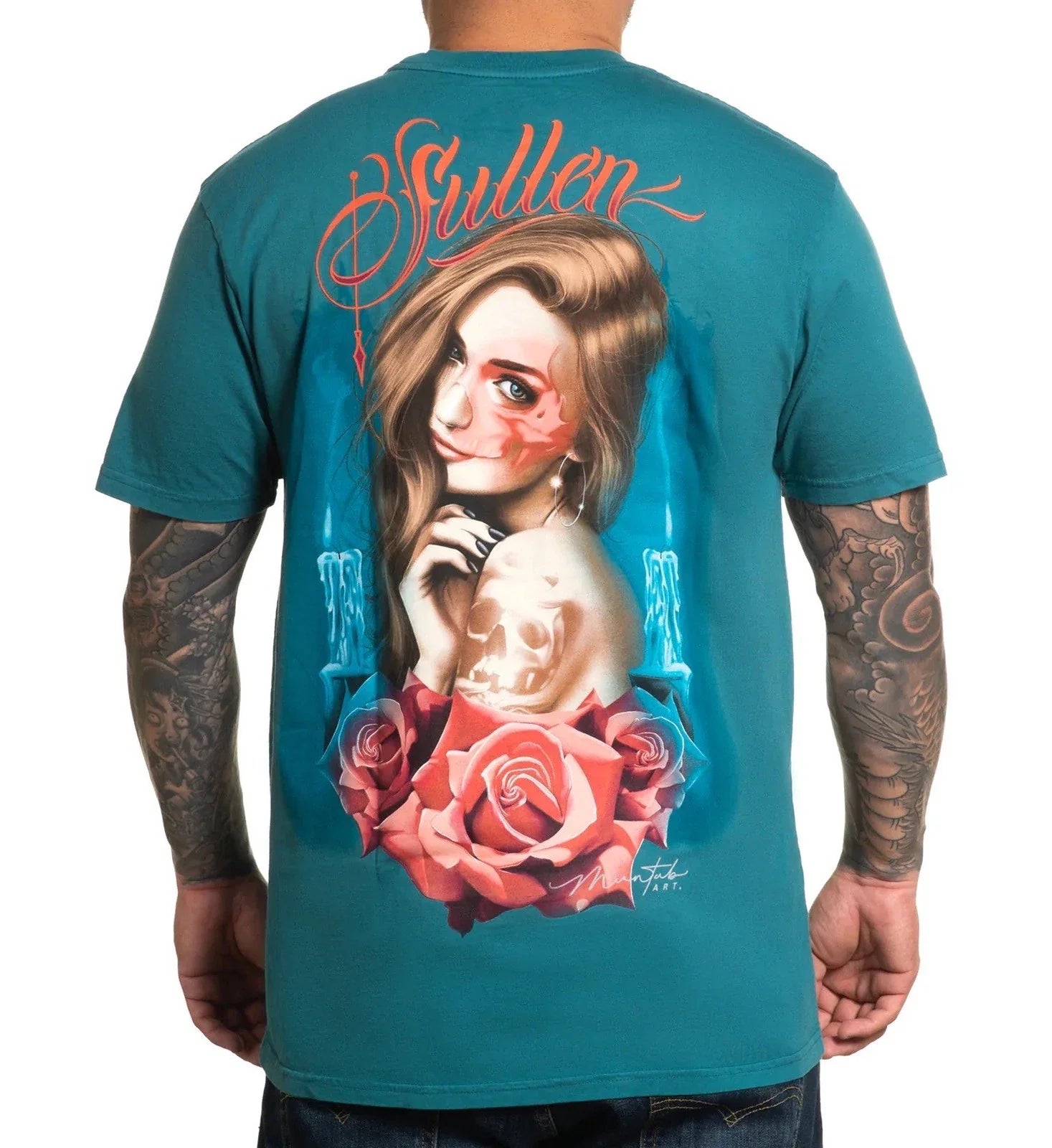 SULLEN CLOTHING EVE  TATTOO GIRL ART  BLUE PREMIUM T-SHIRT Unisex T-shirt, Sweatshirt, Hoodie, Long Sleeve Tee - T-Shirt, Sweatshirt, Hoodie
