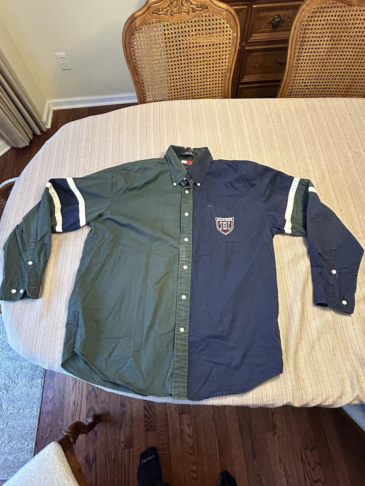 Vintage Tommy Hilfiger Button Down Shirt Size L Big Spell Out On Back  Y2K Unisex T-shirt, Sweatshirt, Hoodie, Long Sleeve Tee - T-Shirt, Sweatshirt, Hoodie