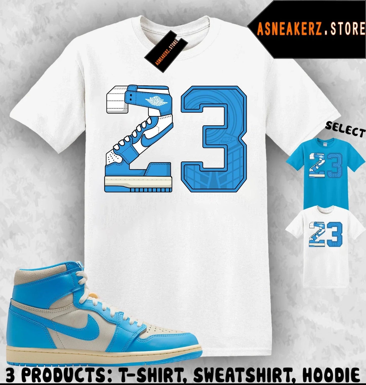 Shirt Matching AJ 1 High OG UNC Reimagined Match Sneaker Retro Number 23 T-Shirt Unisex T-shirt, Sweatshirt, Hoodie, Long Sleeve Tee - T-Shirt, Sweatshirt, Hoodie