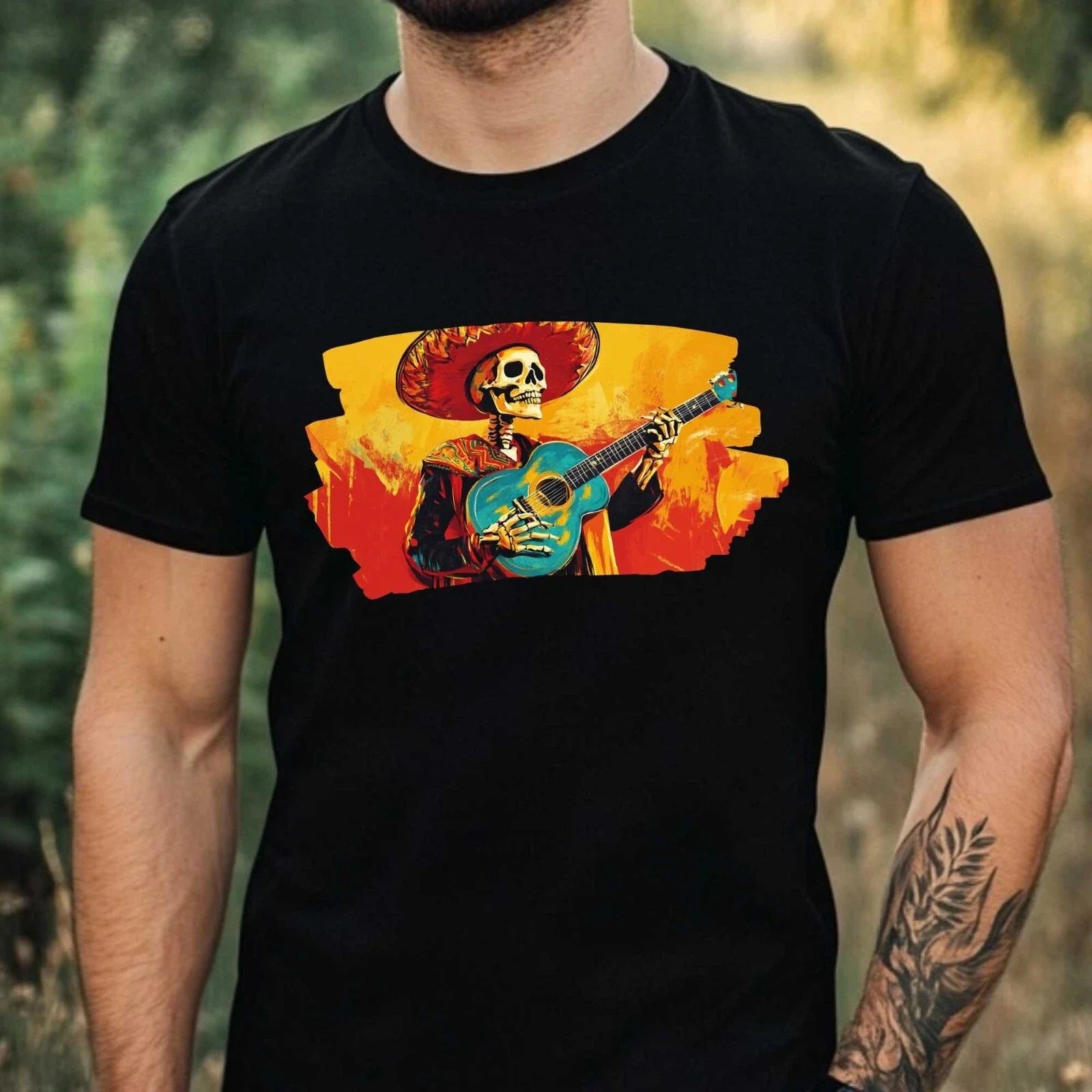 Mens Mariachi Skeleton Print Cotton T-Shirt Size XS to 5XL Unisex T-shirt, Sweatshirt, Hoodie, Long Sleeve Tee - T-Shirt, Sweatshirt, Hoodie