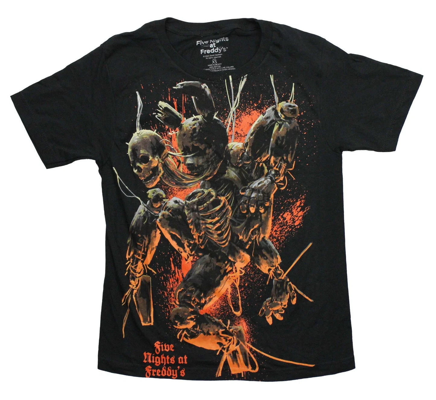Five Night's at Freddy's New Adult T-Shirt - Distress Skeletons Orange Splatter Unisex T-shirt, Sweatshirt, Hoodie, Long Sleeve Tee - T-Shirt, Sweatshirt, Hoodie