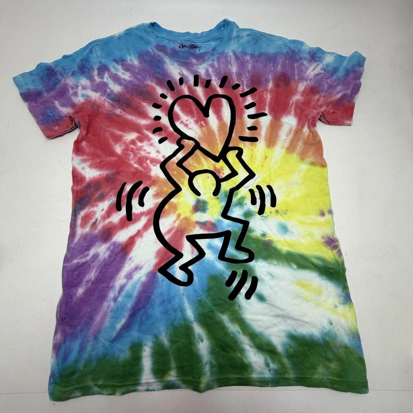 KEITH HARING SHIRT Tie-Dye Rainbow Dancing Heart Graphic WOMEN SMALL Unisex T-shirt, Sweatshirt, Hoodie, Long Sleeve Tee - T-Shirt, Sweatshirt, Hoodie