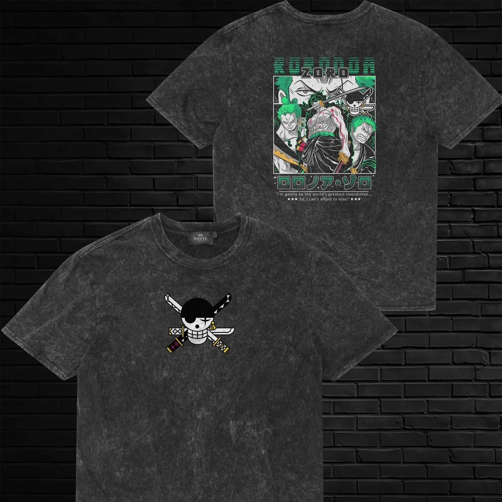 Roronoa Zoro T-Shirt Pirate Hunter Swordsman Acid Wash Graphic Tee Mens Unisex Unisex T-shirt, Sweatshirt, Hoodie, Long Sleeve Tee - T-Shirt, Sweatshirt, Hoodie